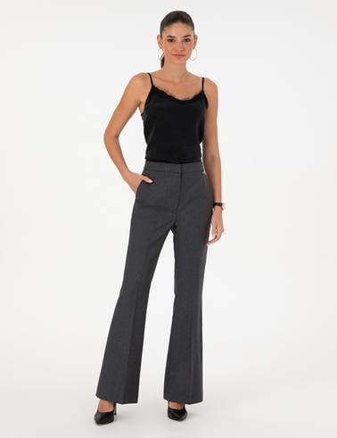Antrasit Flare Fit Yün Kumaş Pantolon