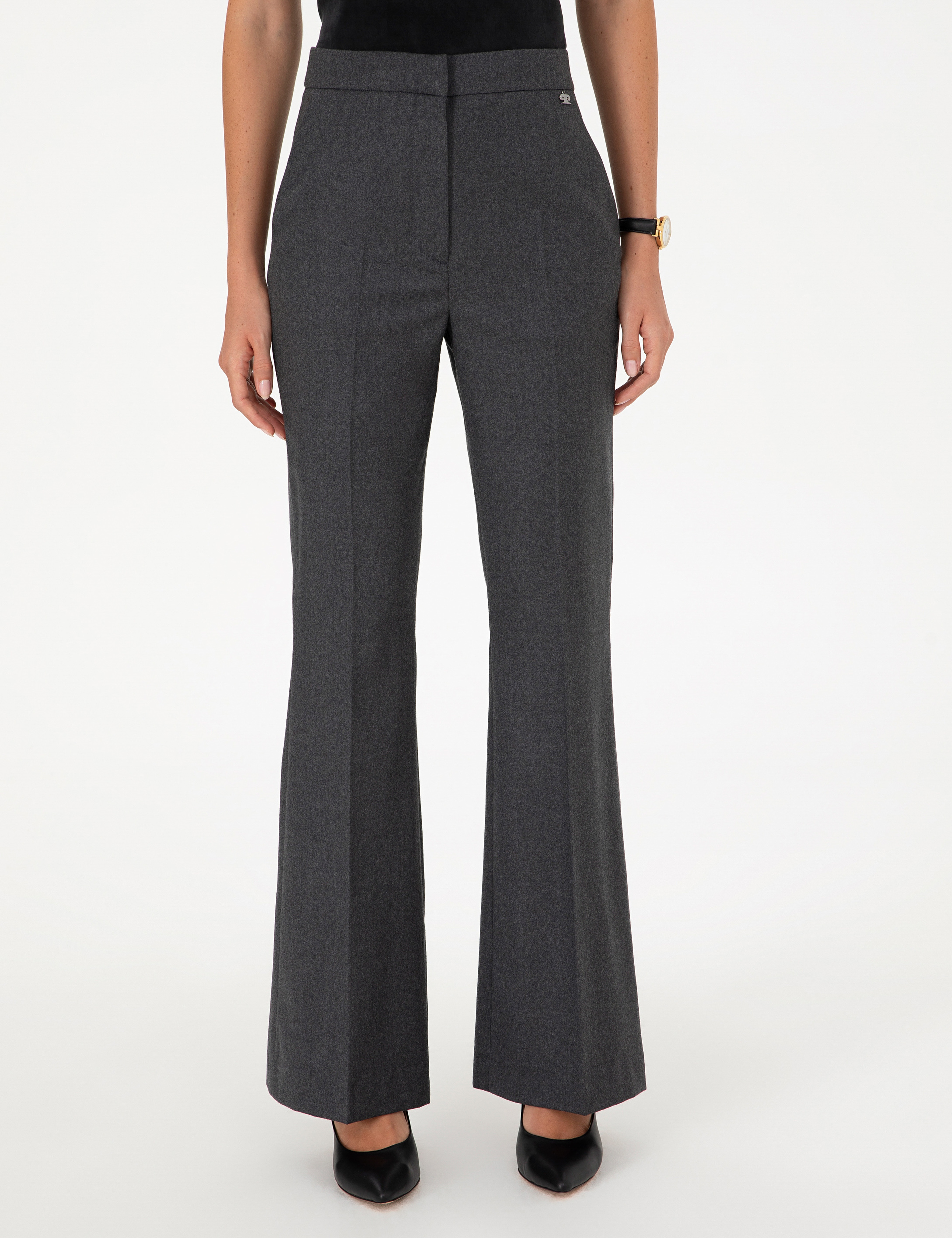 Antrasit Flare Fit Yün Kumaş Pantolon - Image 2