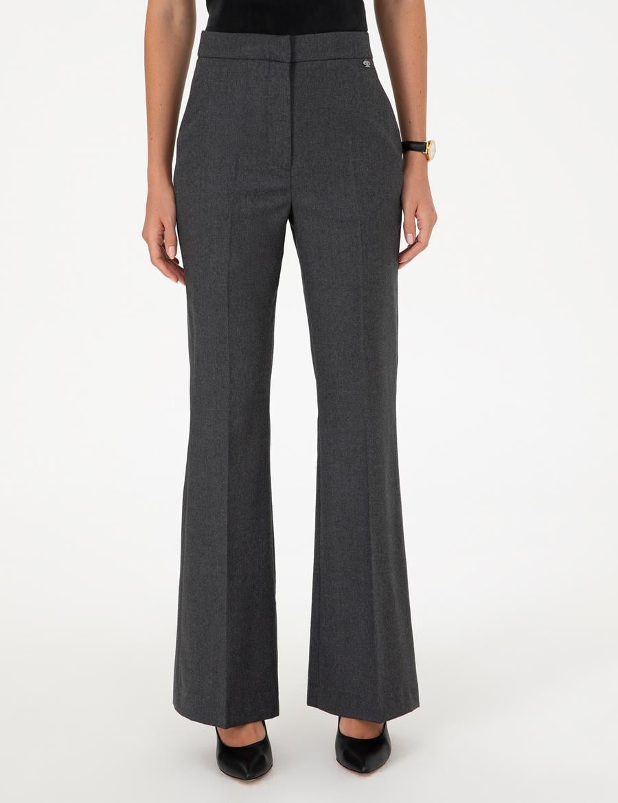 Antrasit Flare Fit Yün Kumaş Pantolon