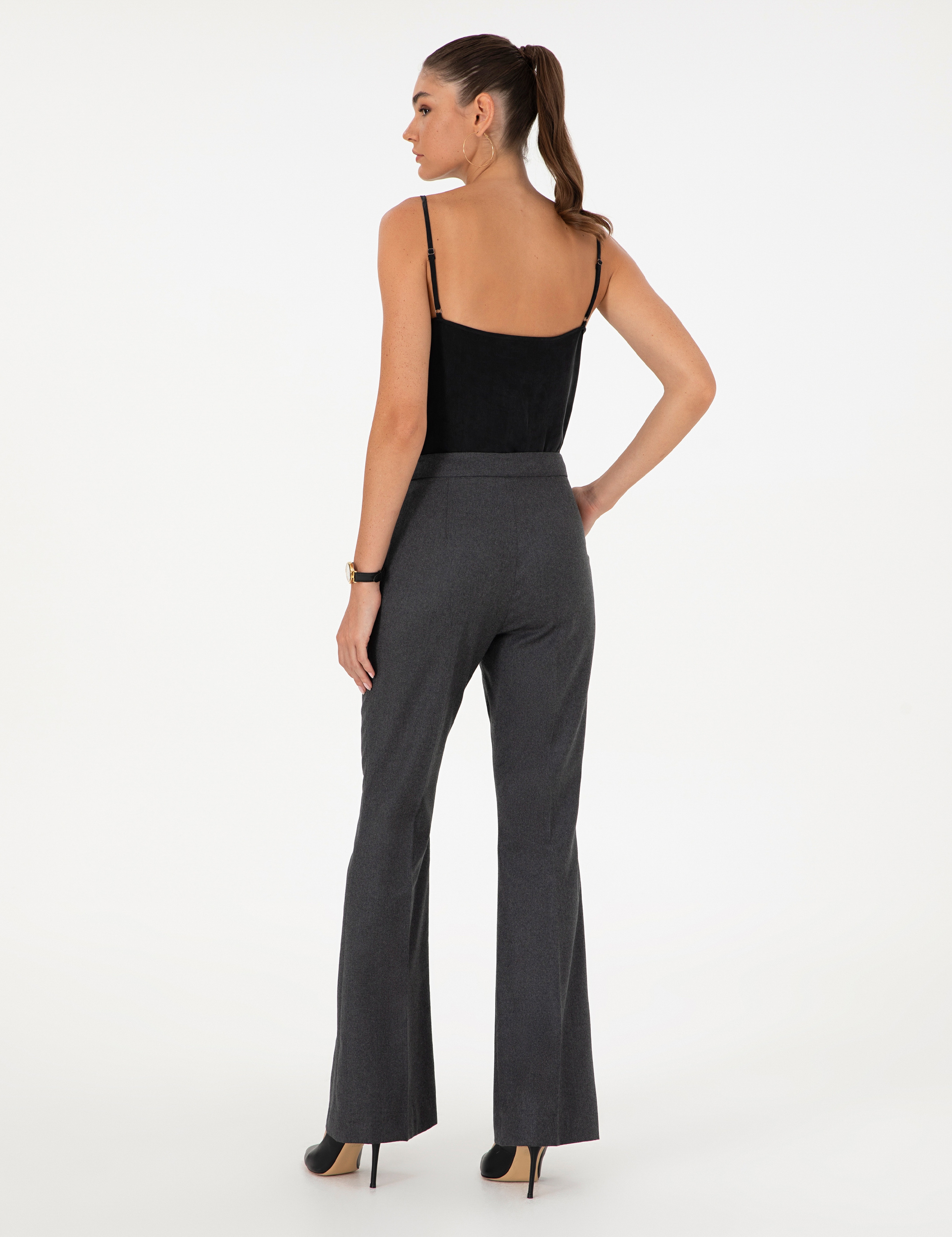 Antrasit Flare Fit Yün Kumaş Pantolon - Image 4