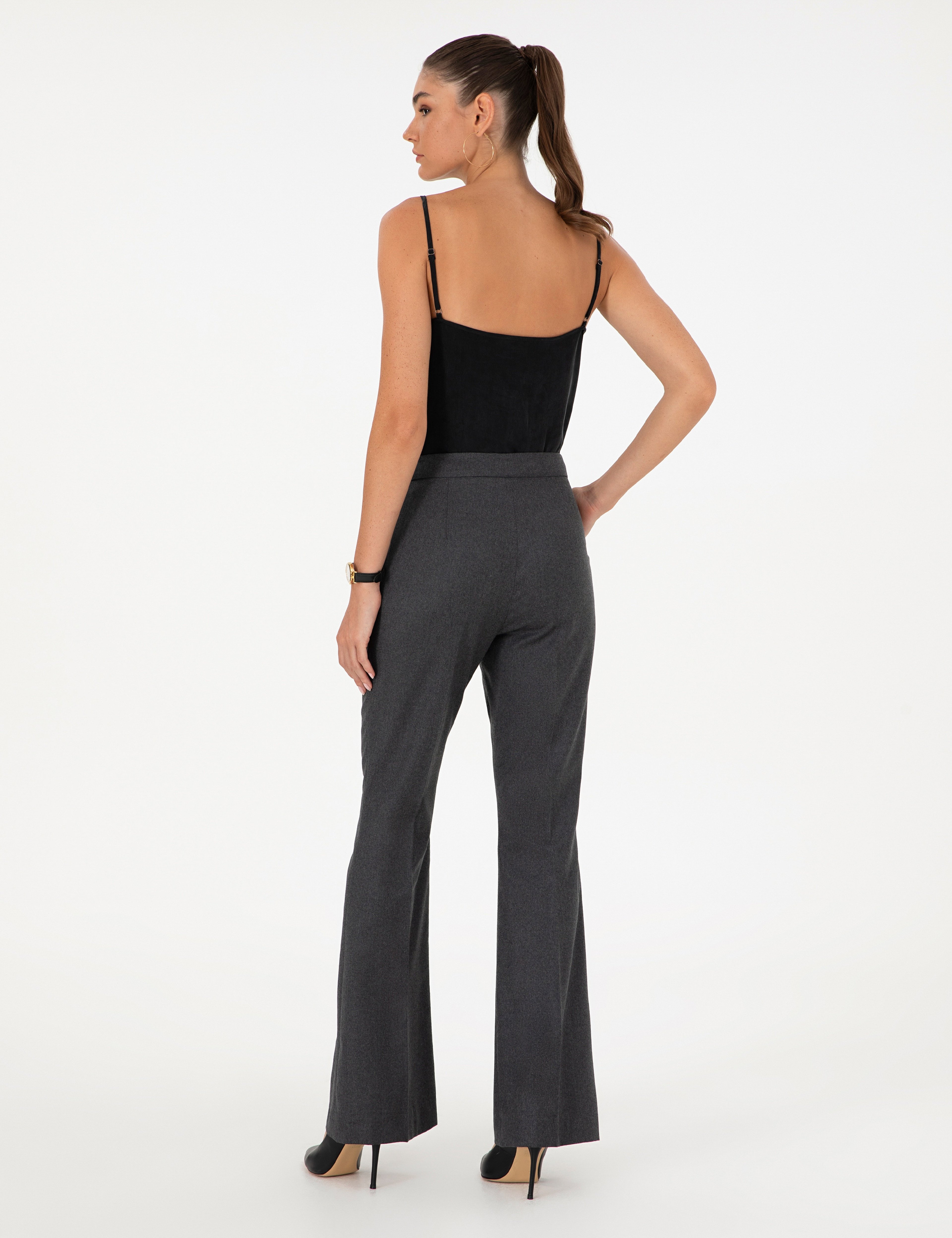 Antrasit Flare Fit Yün Kumaş Pantolon