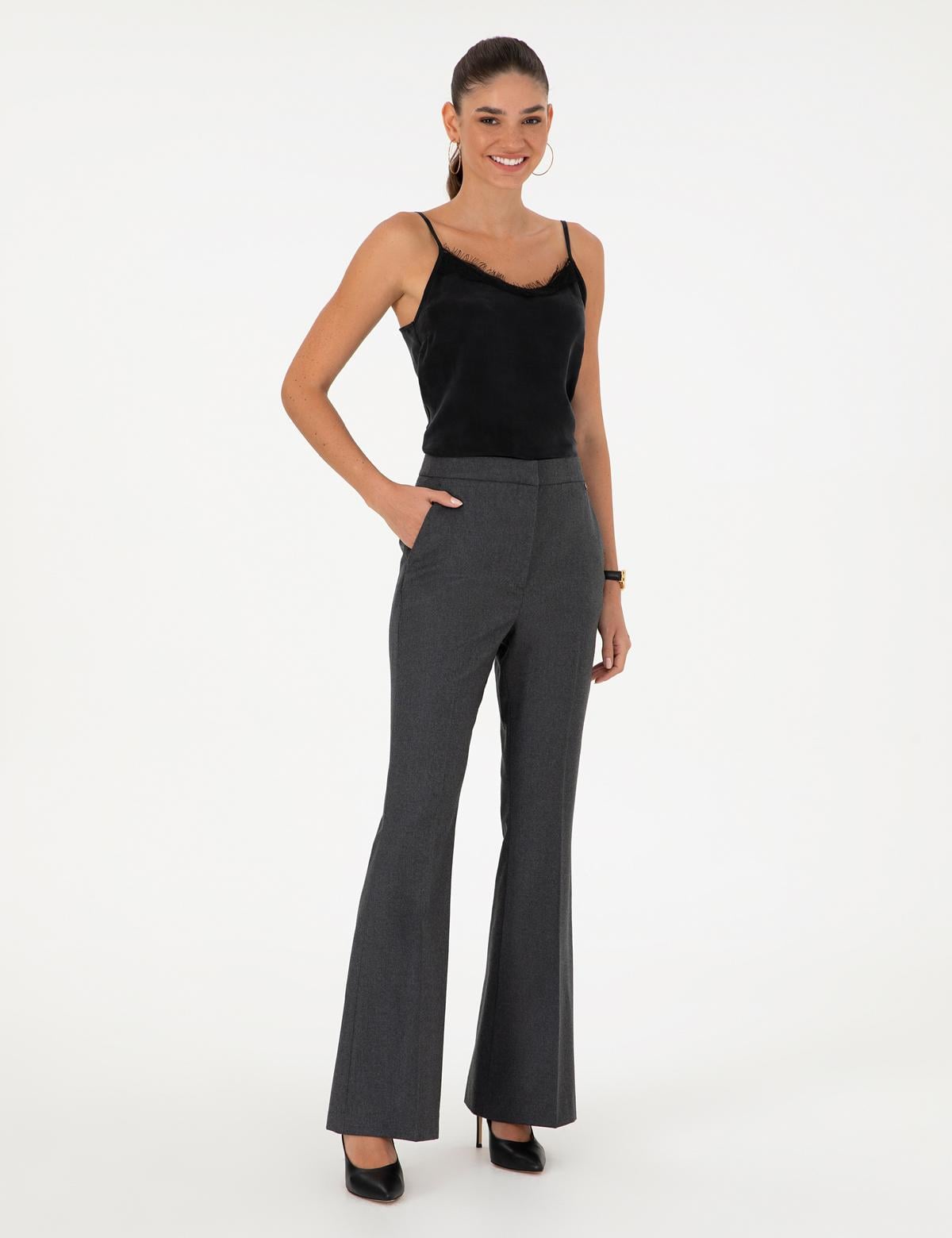 Antrasit Flare Fit Yün Kumaş Pantolon