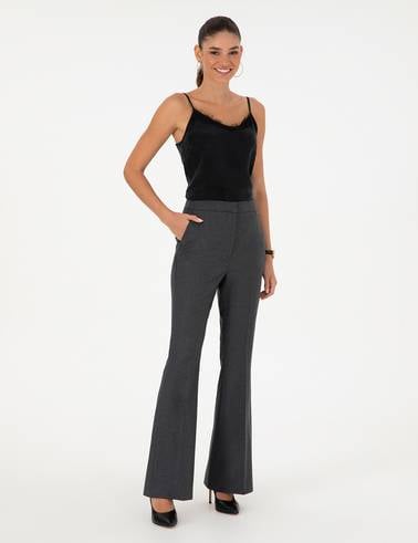 Antrasit Flare Fit Yün Kumaş Pantolon
