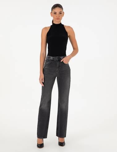 Antrasit Straight Fit Jean Pantolon