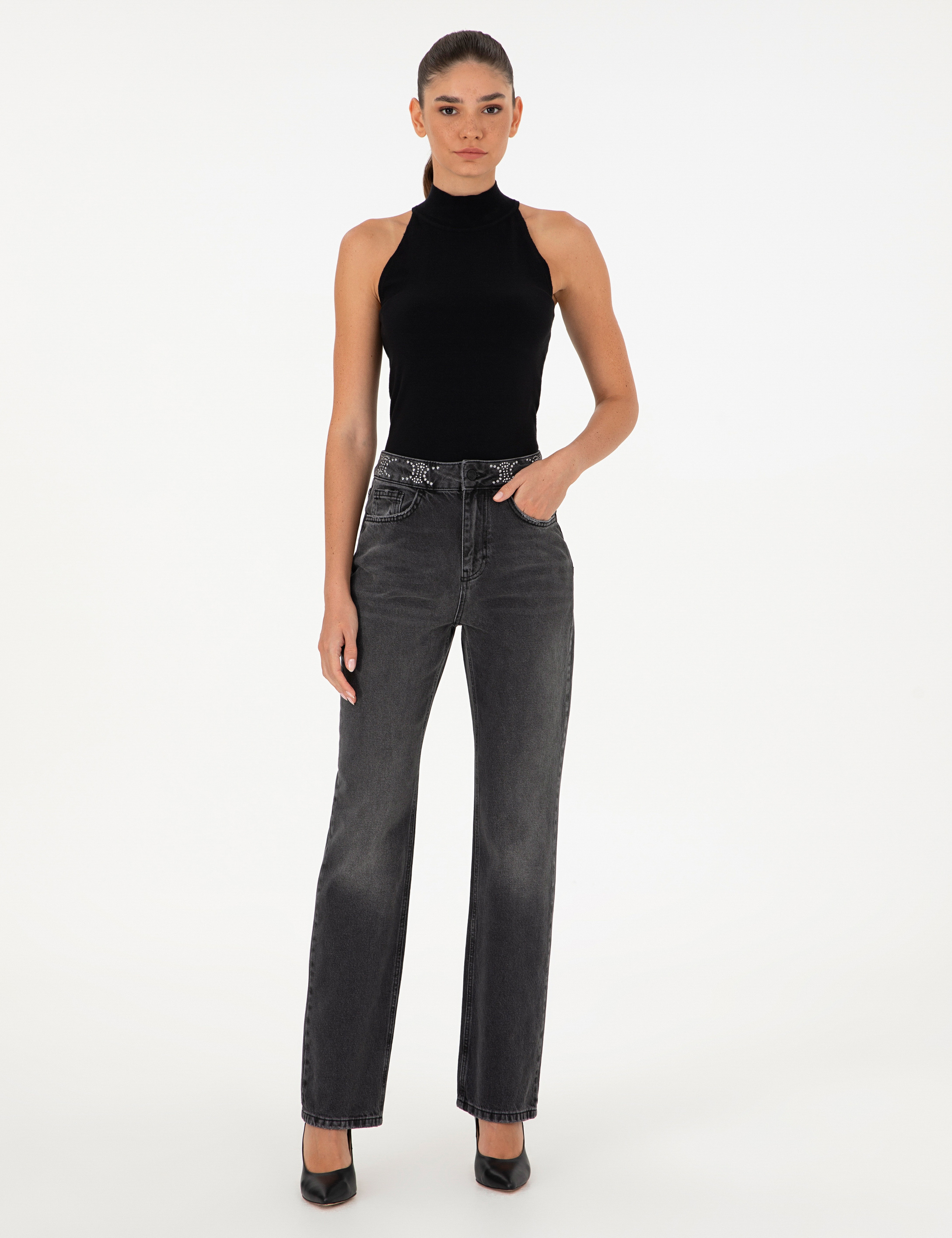Antrasit Straight Fit Jean Pantolon