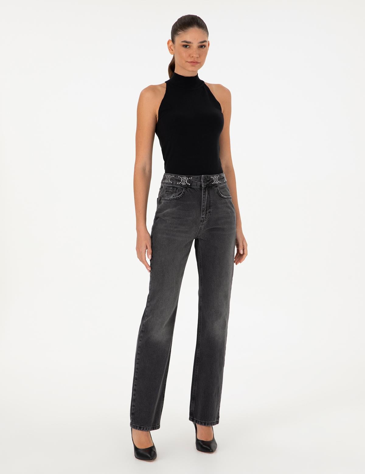 Antrasit Straight Fit Jean Pantolon