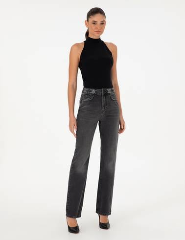 Antrasit Straight Fit Jean Pantolon