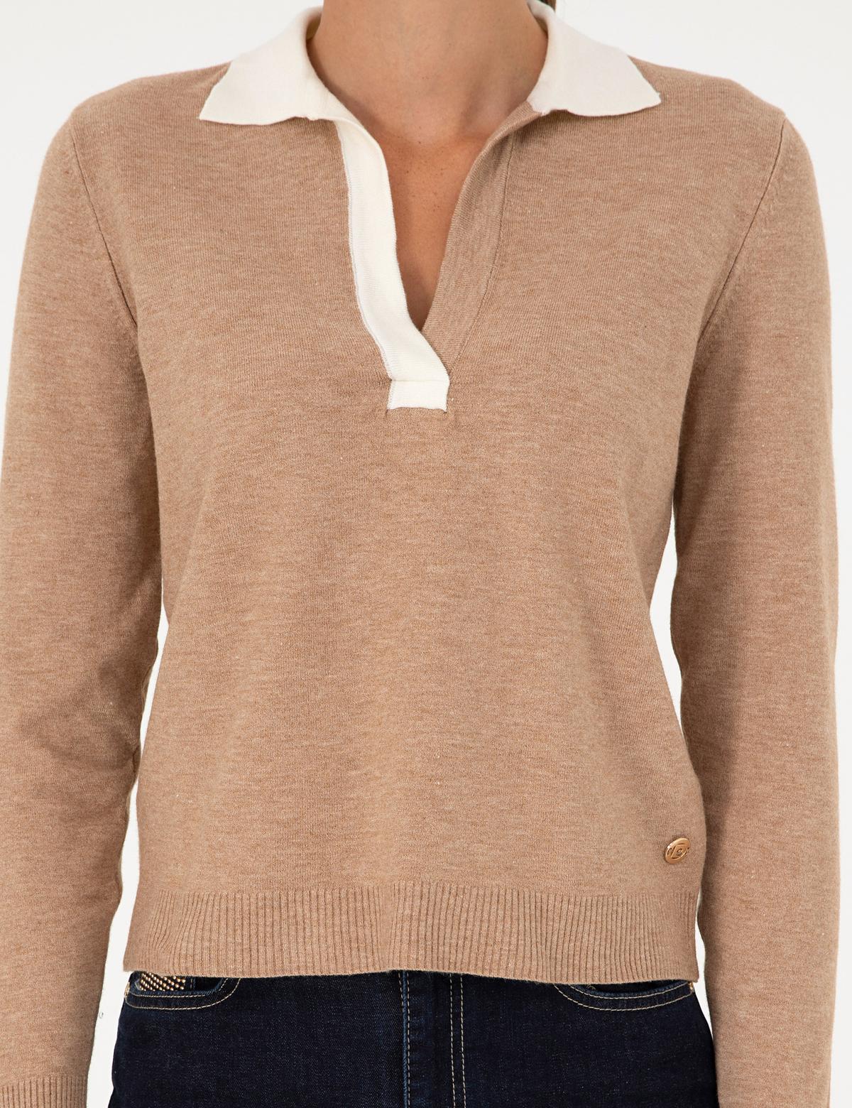 Bej Slim Fit Polo Yaka Kazak - 50291035015