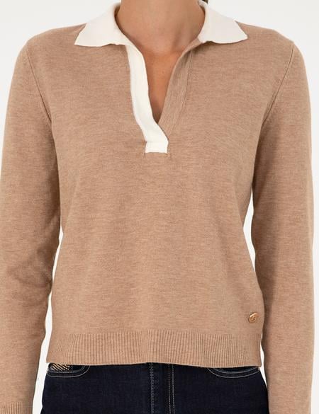 Bej Slim Fit Polo Yaka Kazak - 50291035015