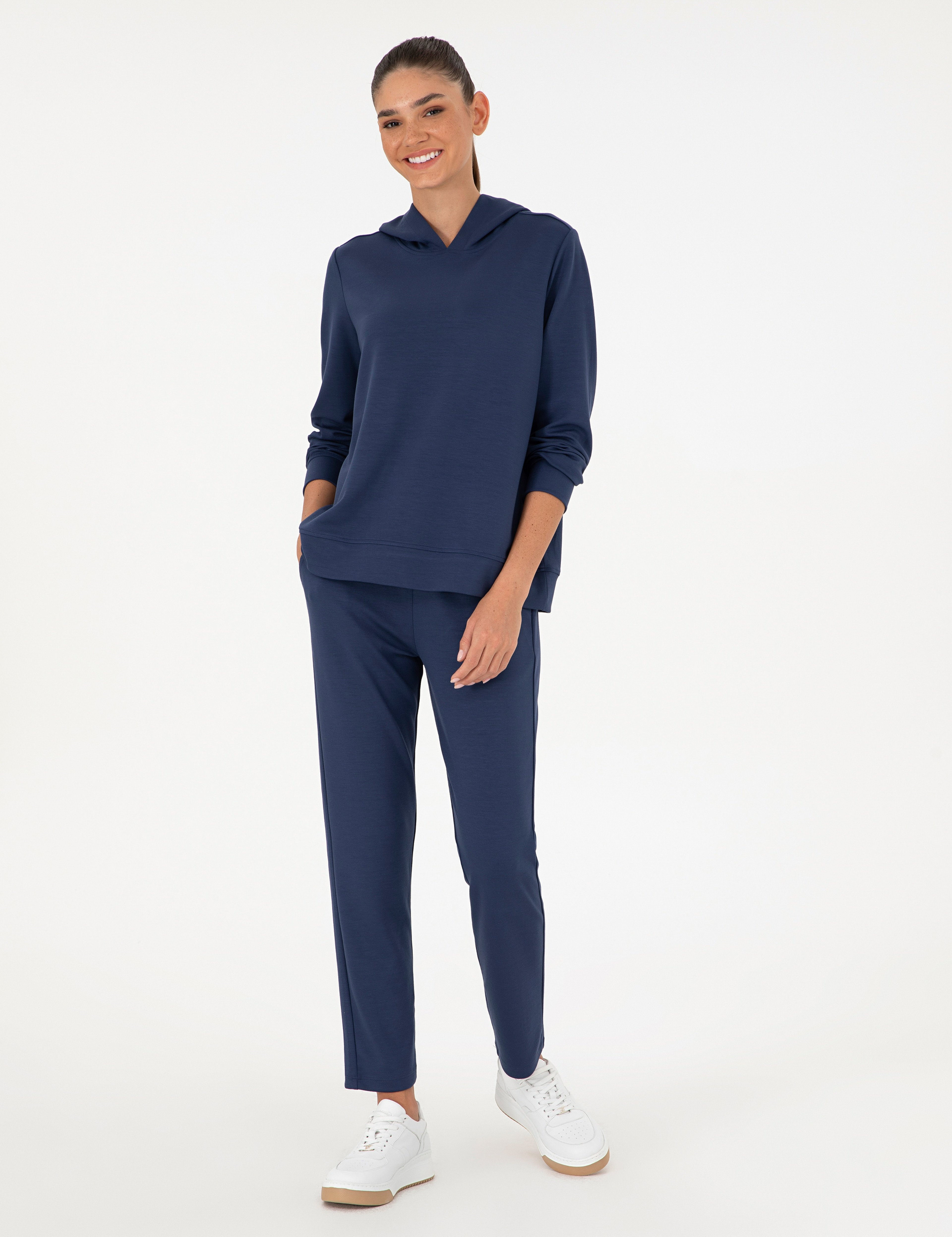 Lacivert Oversize Modal Kumaş Sweatshirt - Image 4