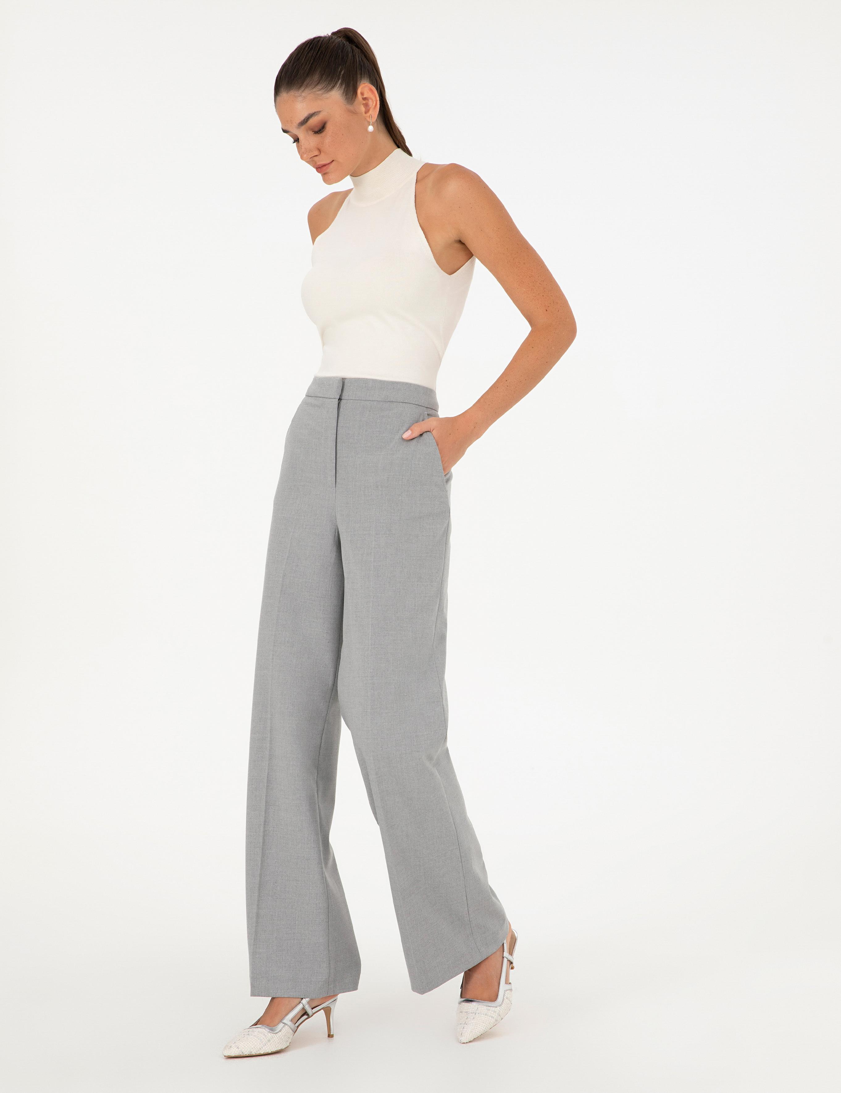 Gri Palazzo Kumaş Pantolon