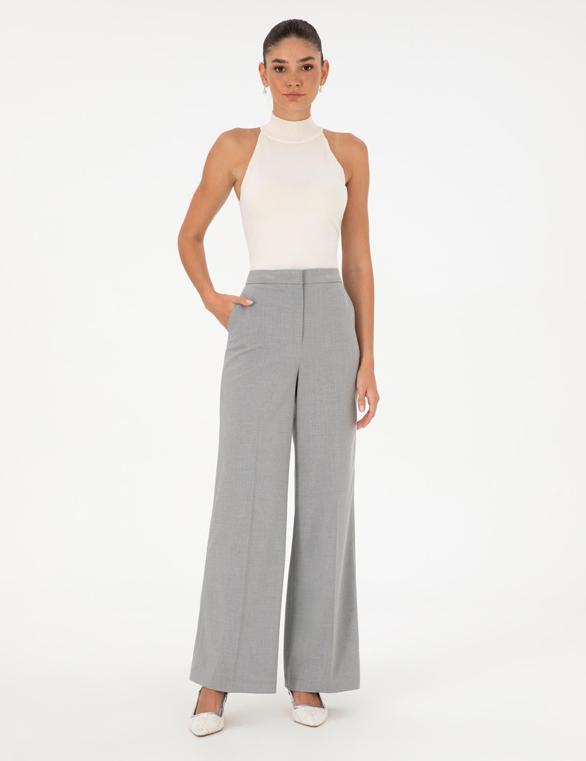 Gri Palazzo Kumaş Pantolon