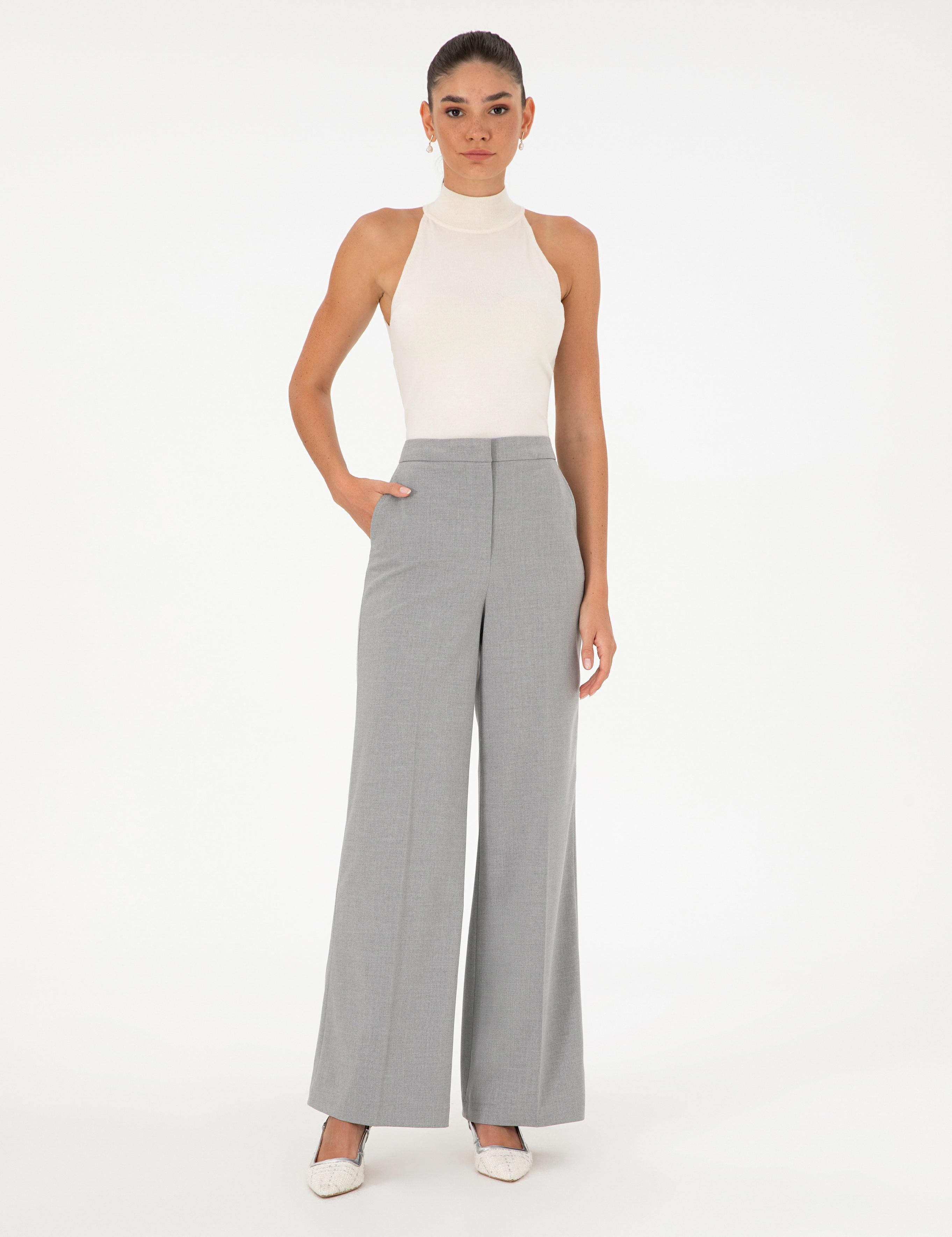 Gri Palazzo Kumaş Pantolon