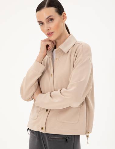 Bej Comfort Fit Modal Kumaş Örme Hırka