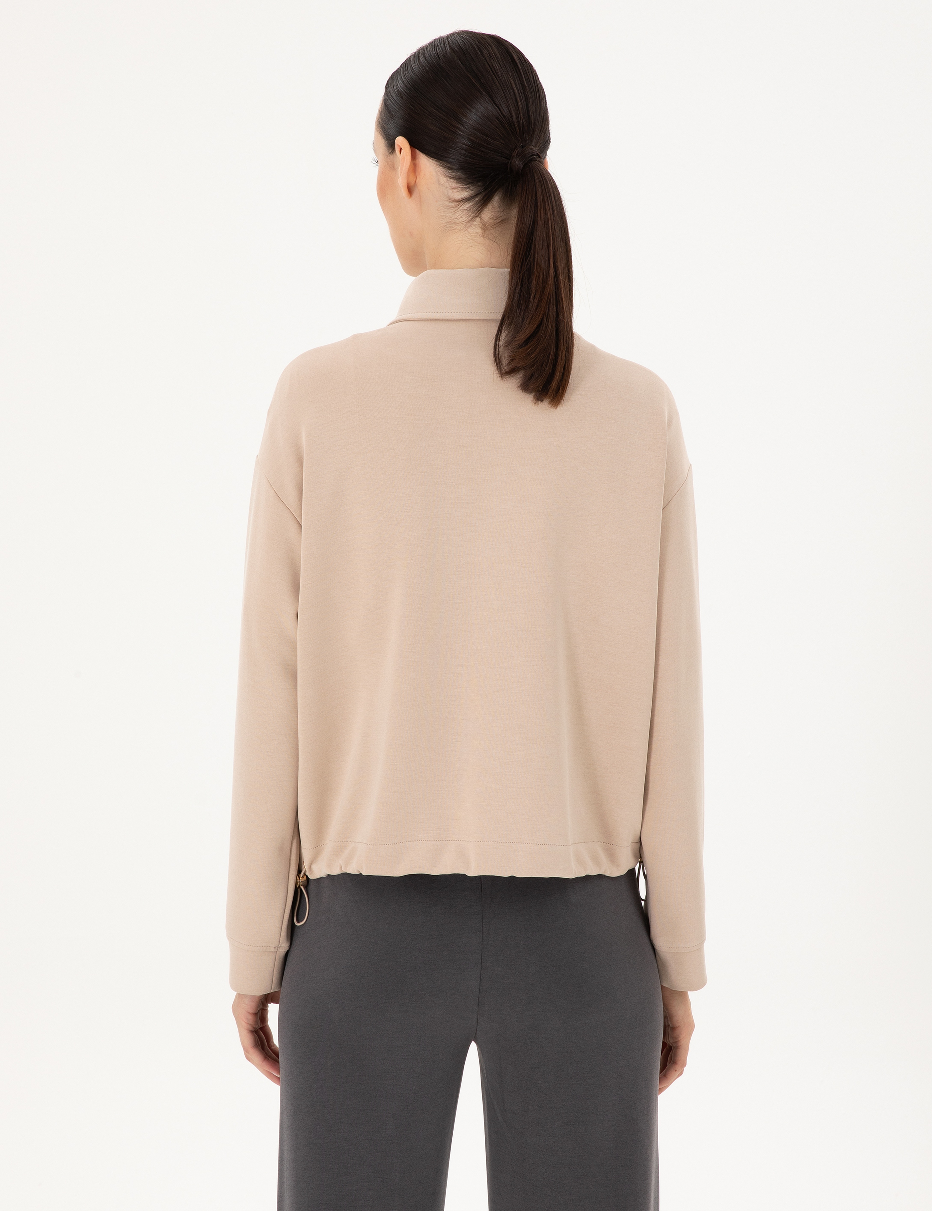Bej Comfort Fit Modal Kumaş Örme Hırka - Image 5