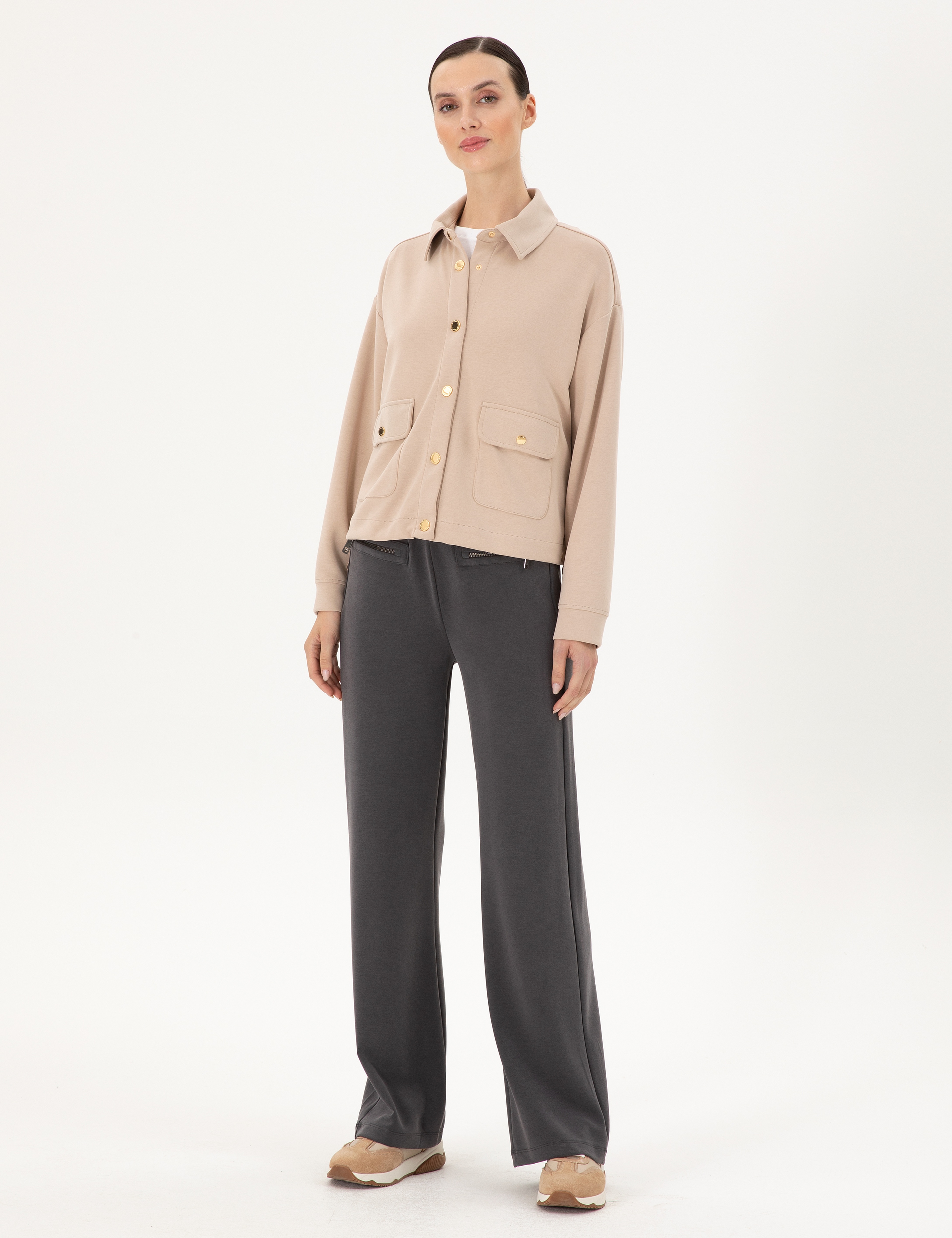 Bej Comfort Fit Modal Kumaş Örme Hırka - Image 4