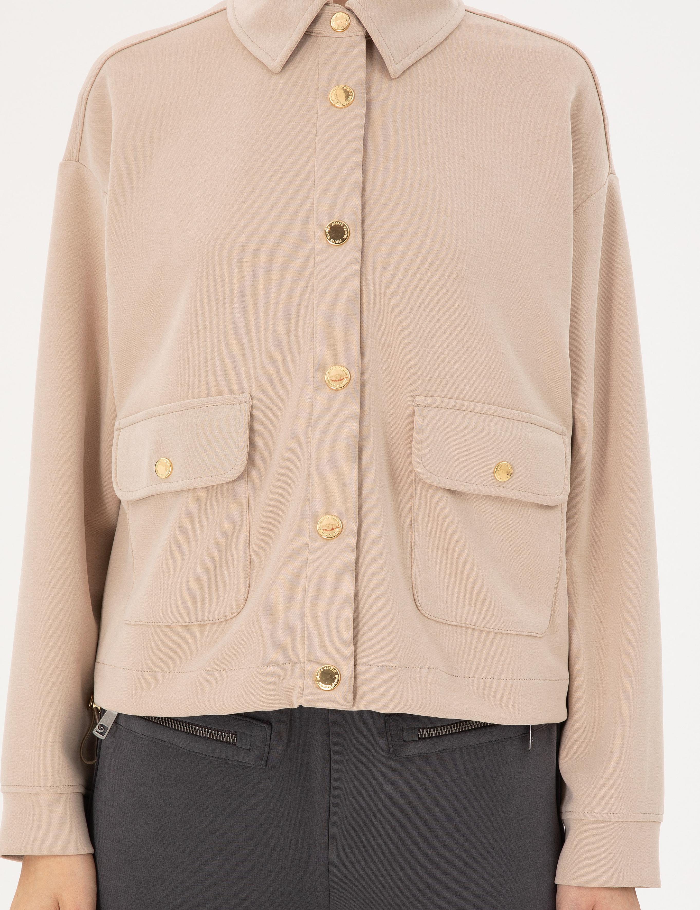 Bej Comfort Fit Modal Kumaş Örme Hırka