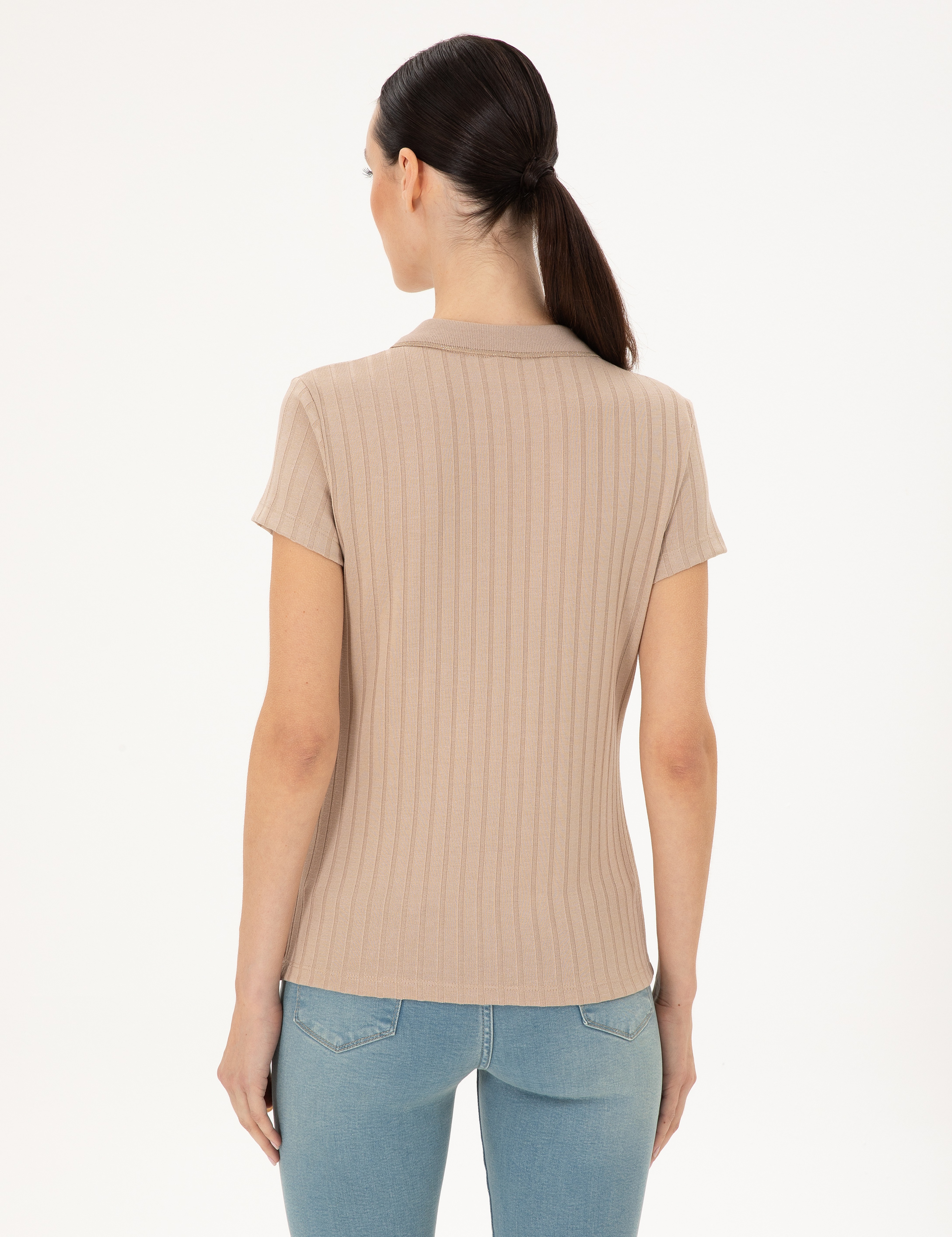 Bej Slim Fit Tişört - Image 5