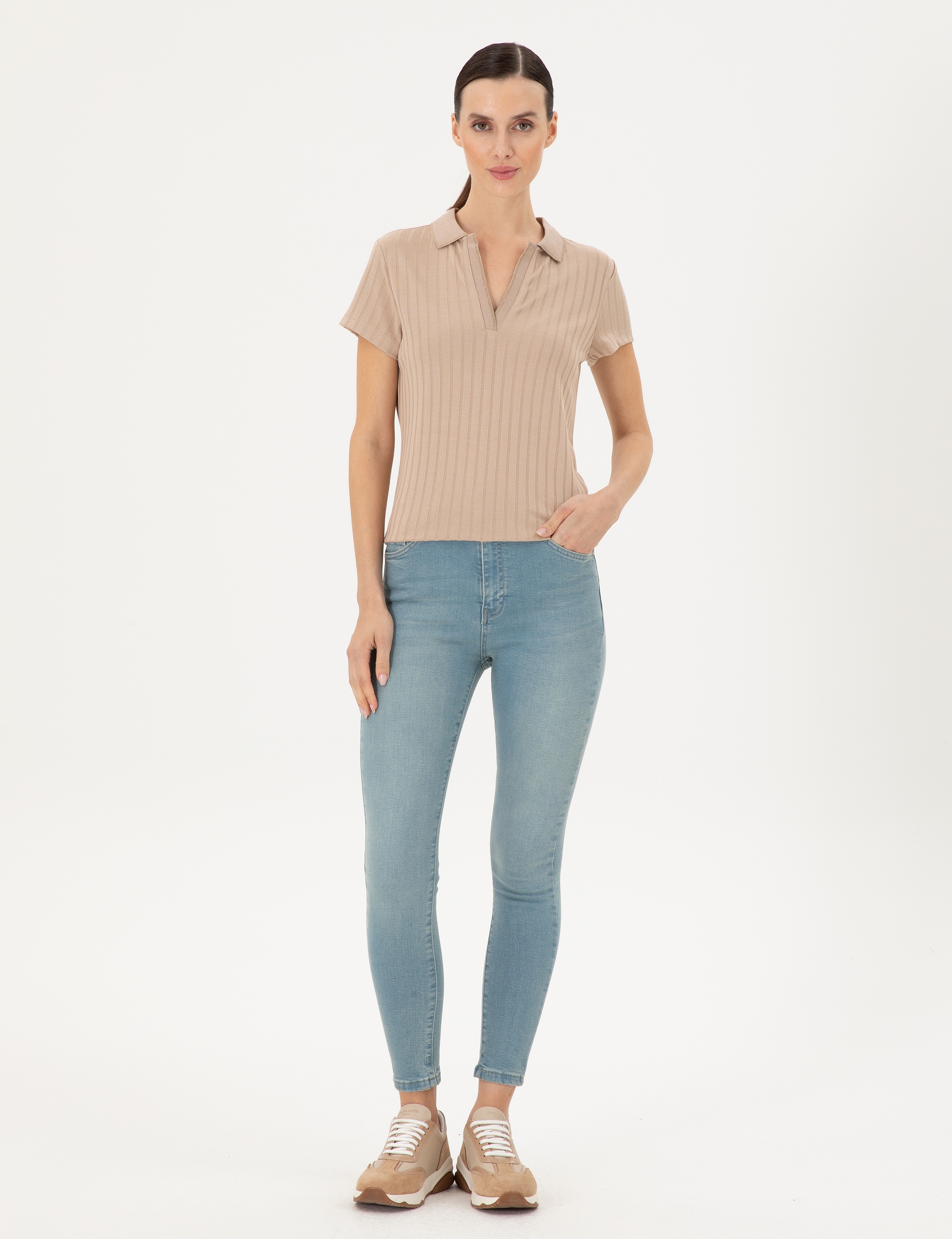 Bej Slim Fit Tişört - Image 4