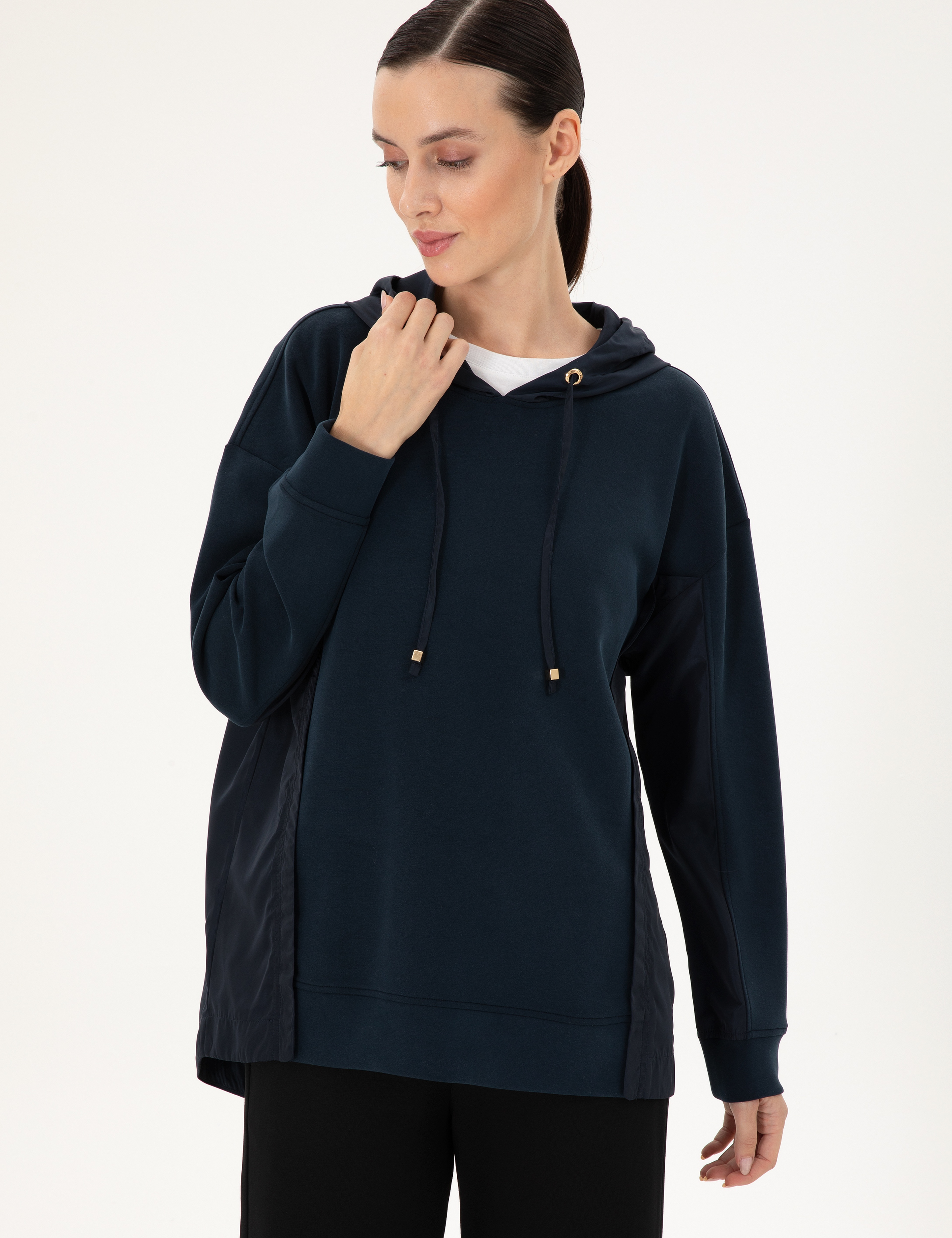 Lacivert Oversize Modal Kumaş Sweatshirt - Image 3