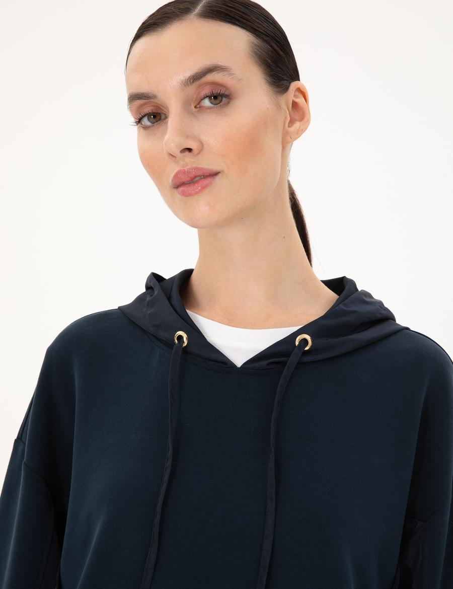 Lacivert Oversize Modal Kumaş Sweatshirt