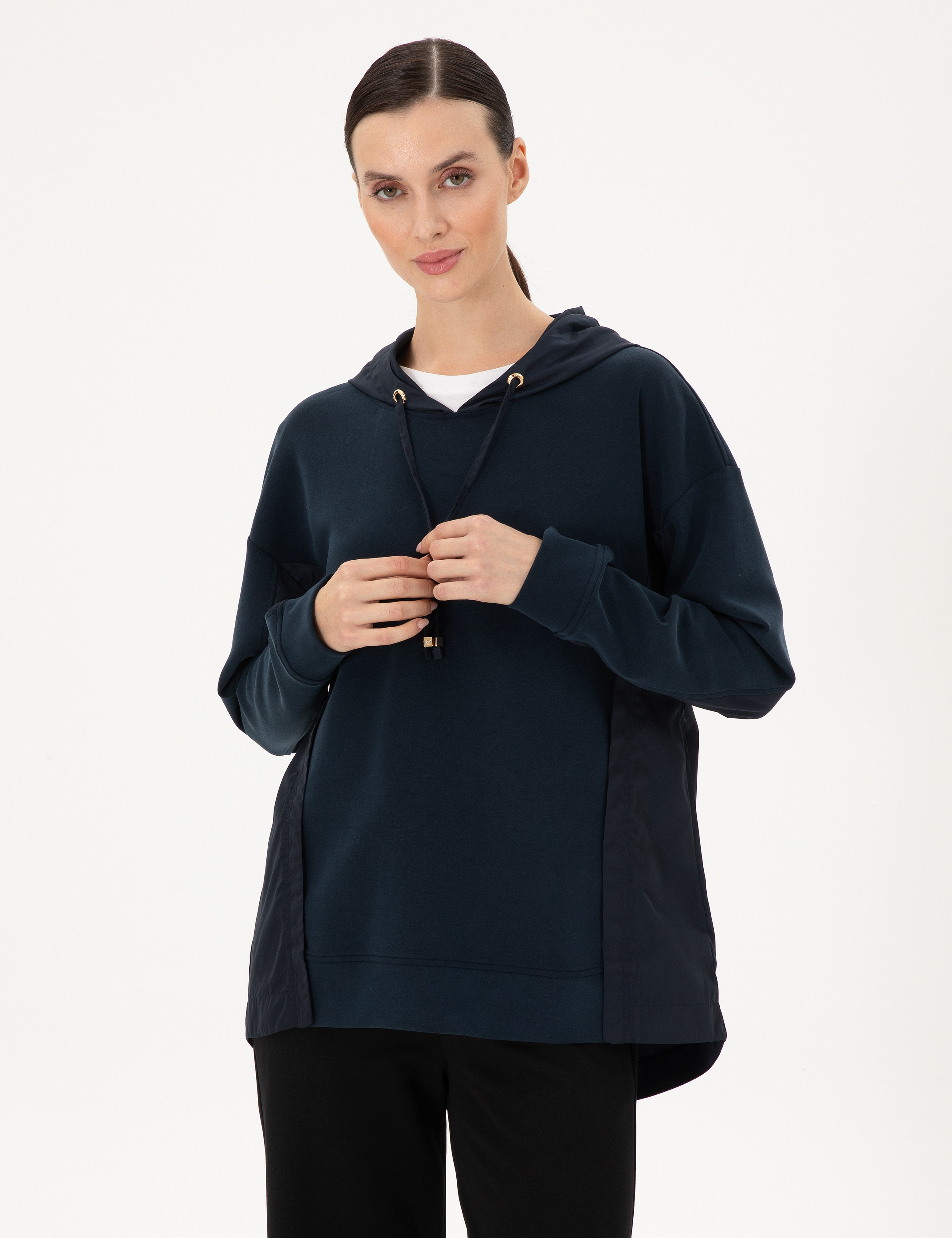 Lacivert Oversize Modal Kumaş Sweatshirt - Image 1