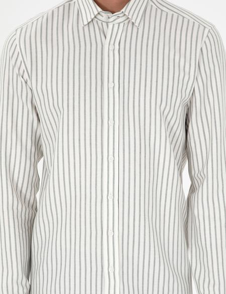 Haki Çizgili Slim Fit Uzun Kollu Gömlek - 50292261025