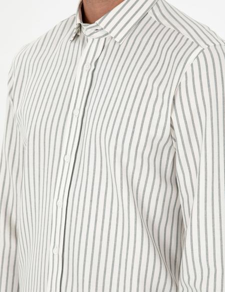 Haki Çizgili Slim Fit Uzun Kollu Gömlek - 50292261025