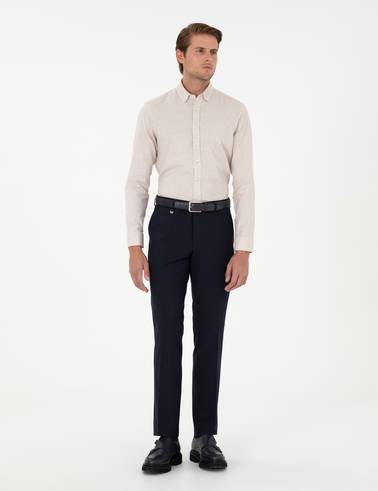 Bej Slim Fit Uzun Kollu Gömlek