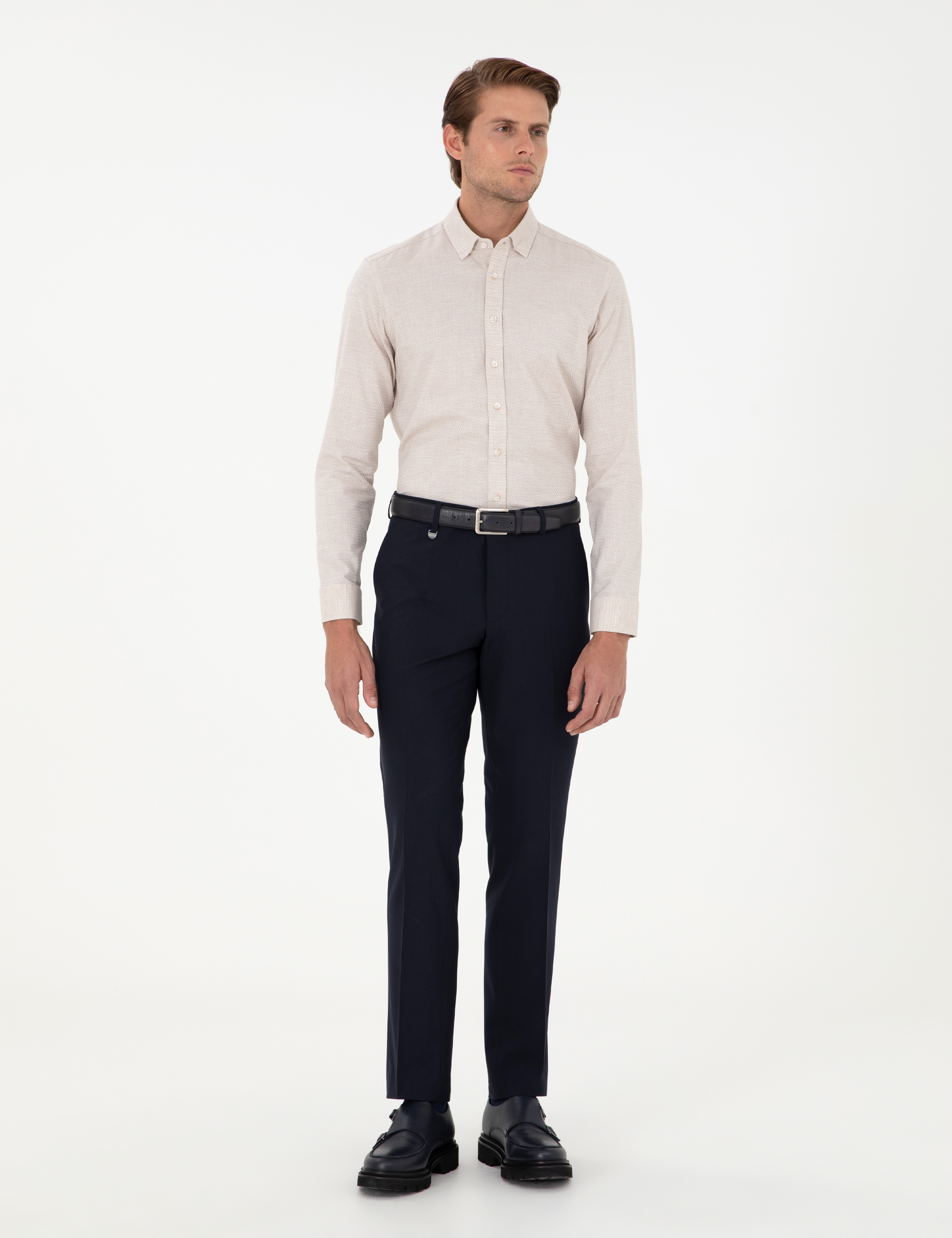 Bej Slim Fit Uzun Kollu Gömlek - Image 4
