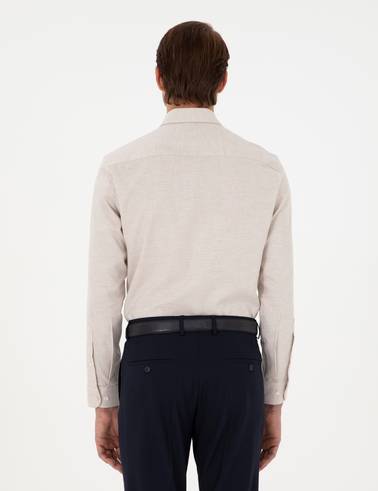 Bej Slim Fit Uzun Kollu Gömlek
