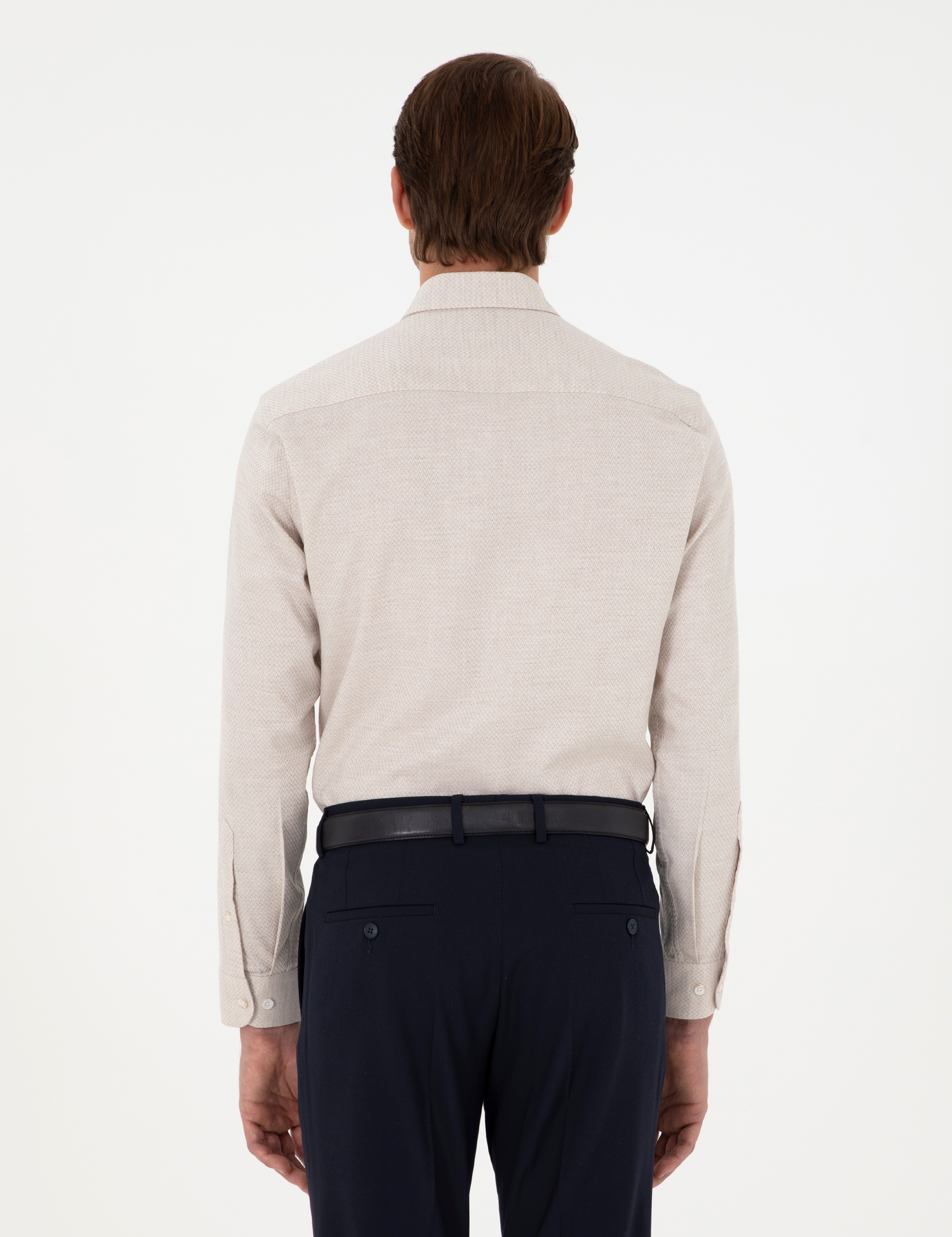 Bej Slim Fit Uzun Kollu Gömlek - Image 5