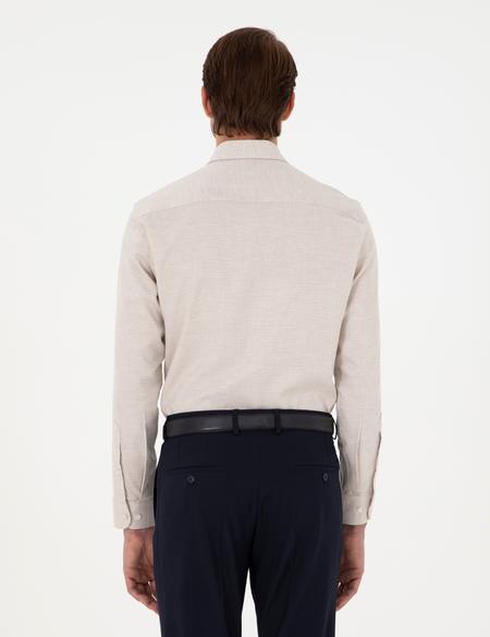 Bej Slim Fit Uzun Kollu Gömlek - 50292457006