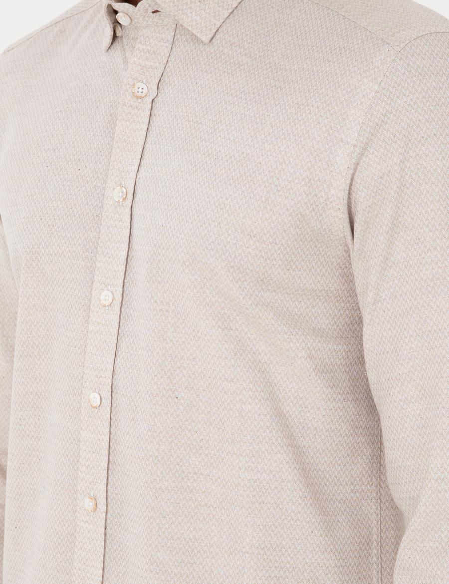 Bej Slim Fit Uzun Kollu Gömlek