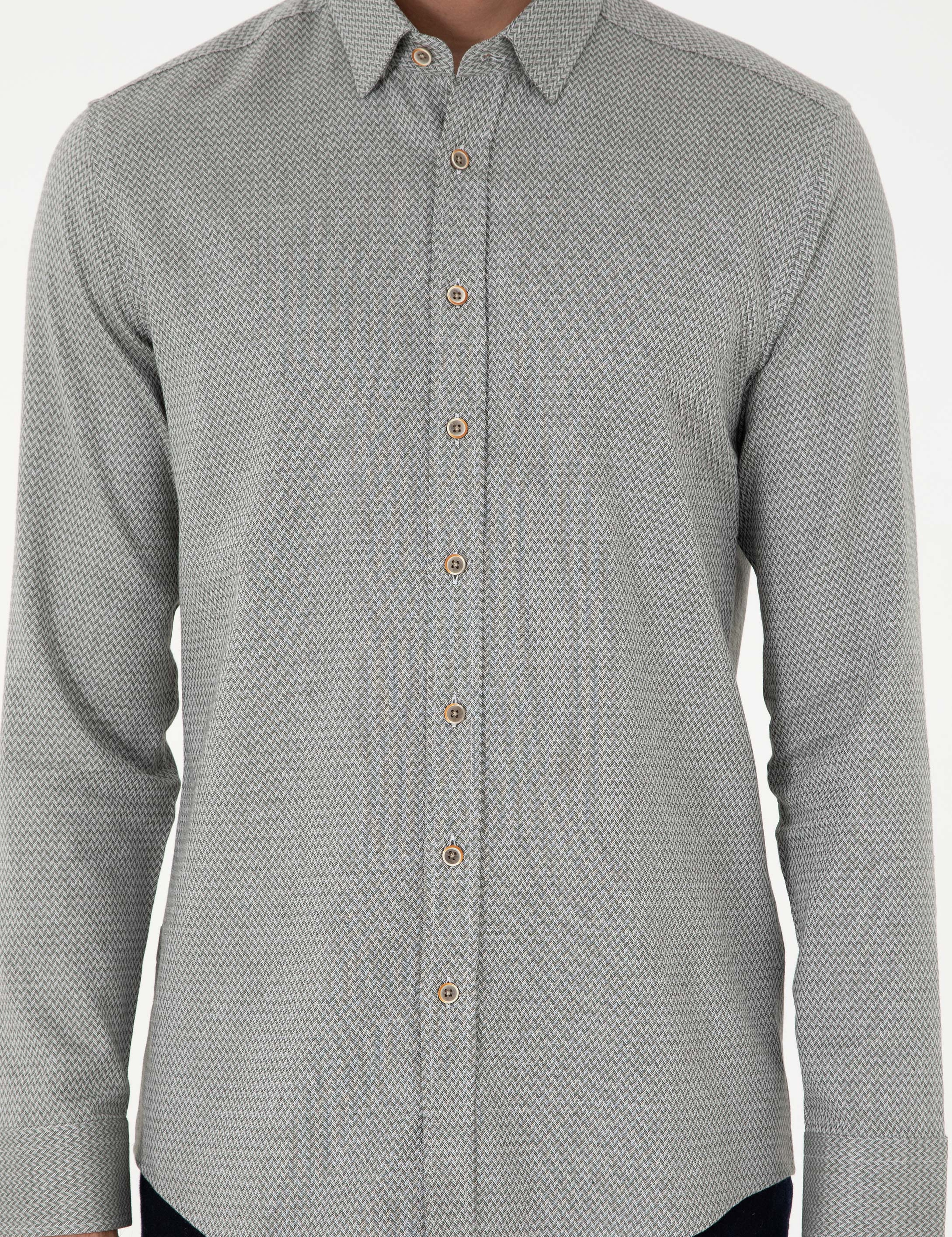 Açık Haki Slim Fit Uzun Kollu Gömlek - Image 6