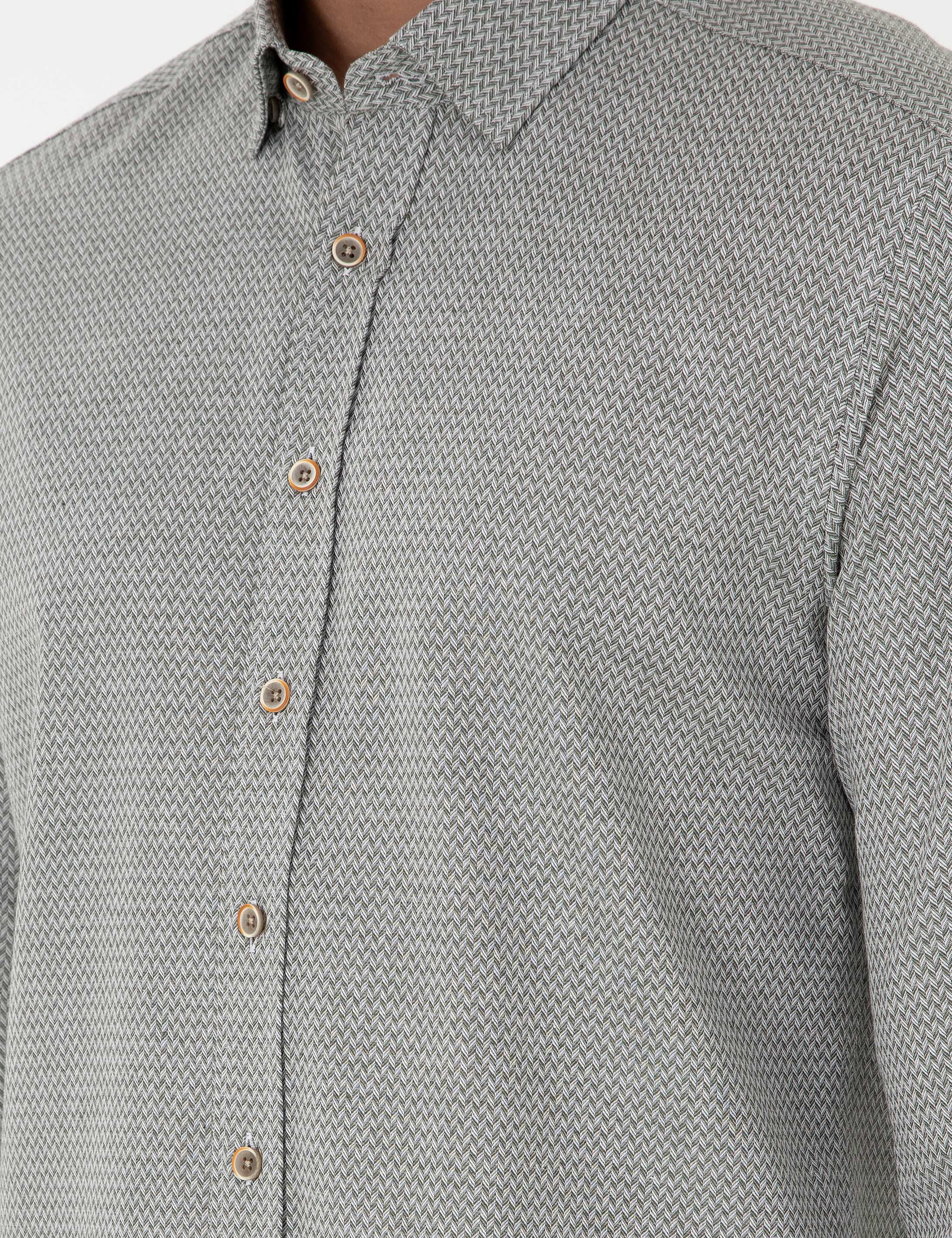 Açık Haki Slim Fit Uzun Kollu Gömlek - Image 7