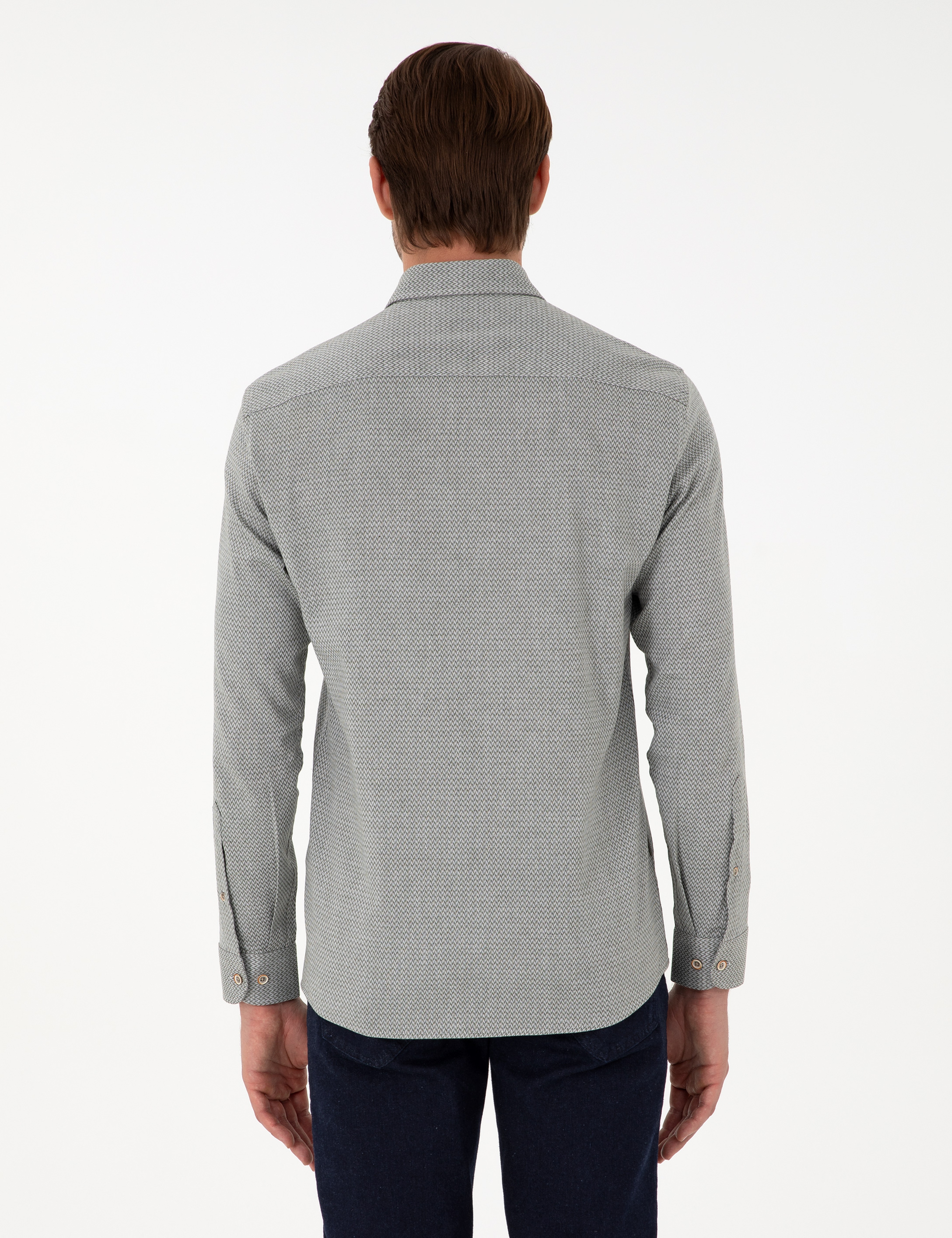 Açık Haki Slim Fit Uzun Kollu Gömlek - Image 5