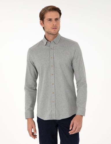 Açık Haki Slim Fit Uzun Kollu Gömlek