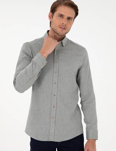 Açık Haki Slim Fit Uzun Kollu Gömlek