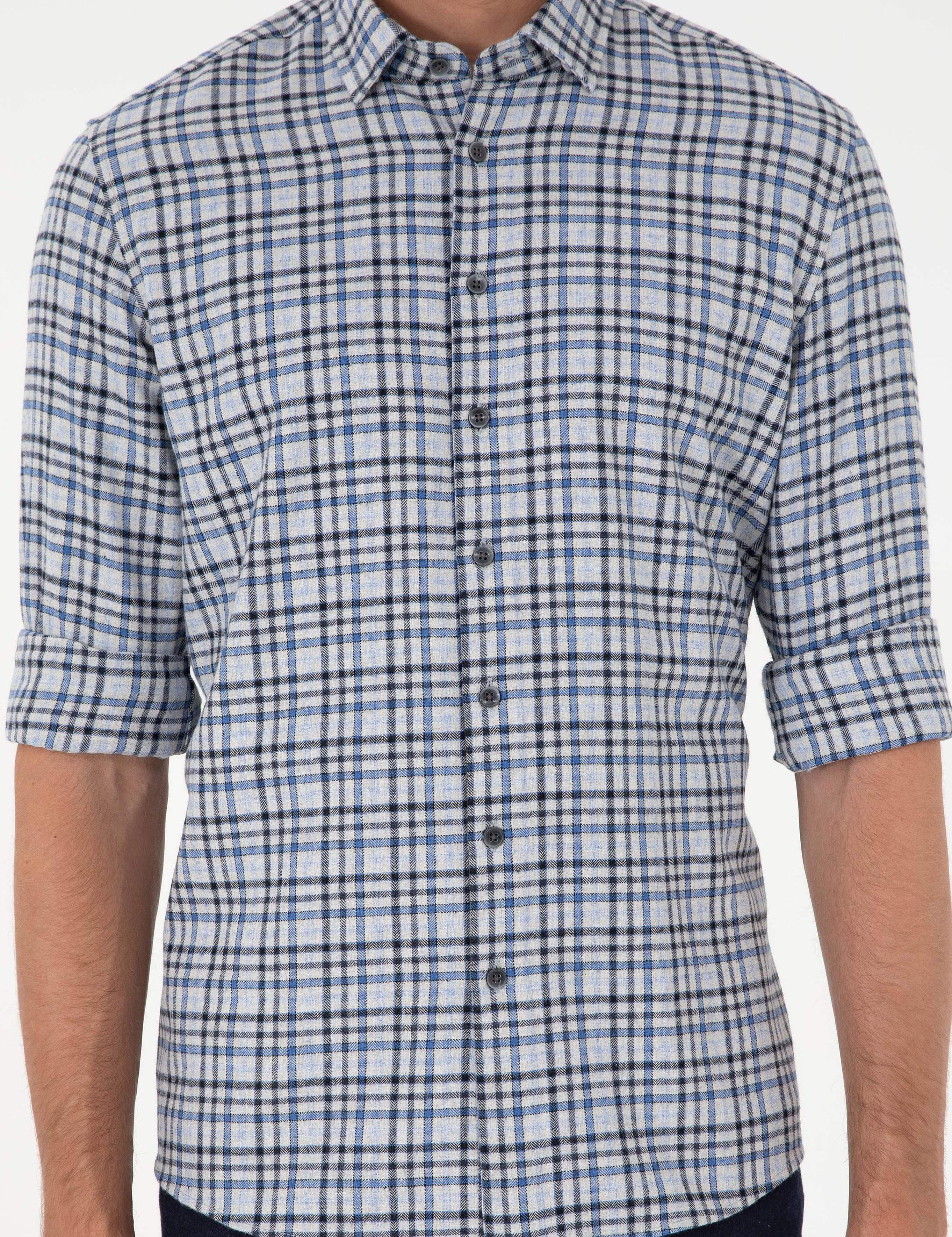 İndigo Regular Fit Ekose Oduncu Uzun Kollu Gömlek