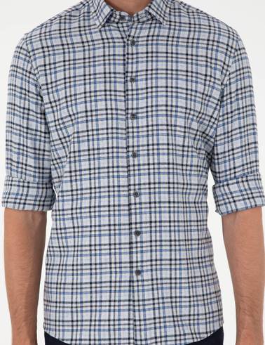 İndigo Regular Fit Ekose Oduncu Uzun Kollu Gömlek
