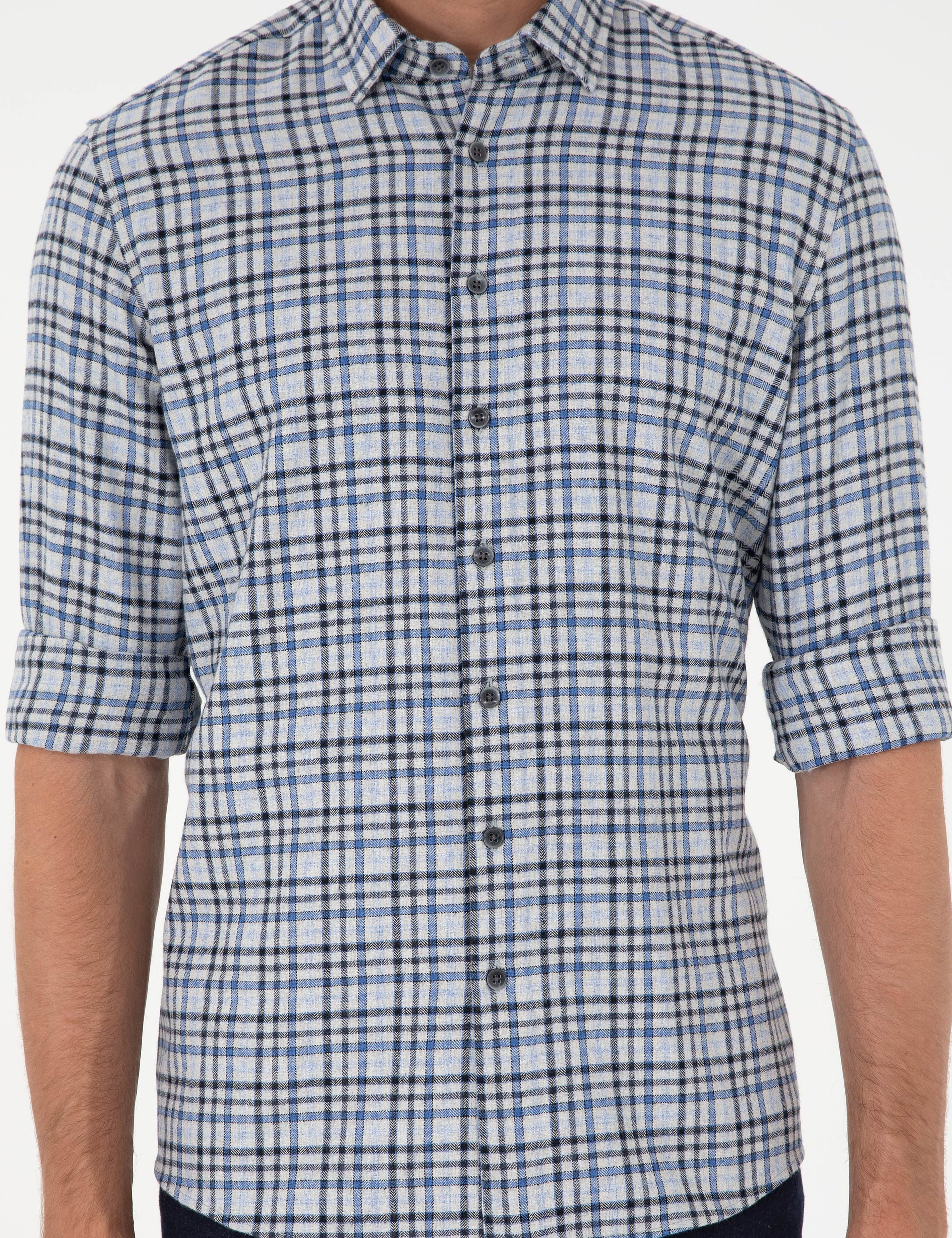 İndigo Regular Fit Ekose Oduncu Uzun Kollu Gömlek