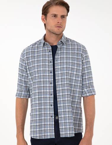 İndigo Regular Fit Ekose Oduncu Uzun Kollu Gömlek