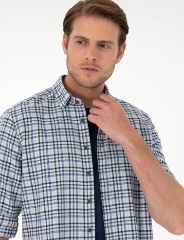 İndigo Regular Fit Ekose Oduncu Uzun Kollu Gömlek