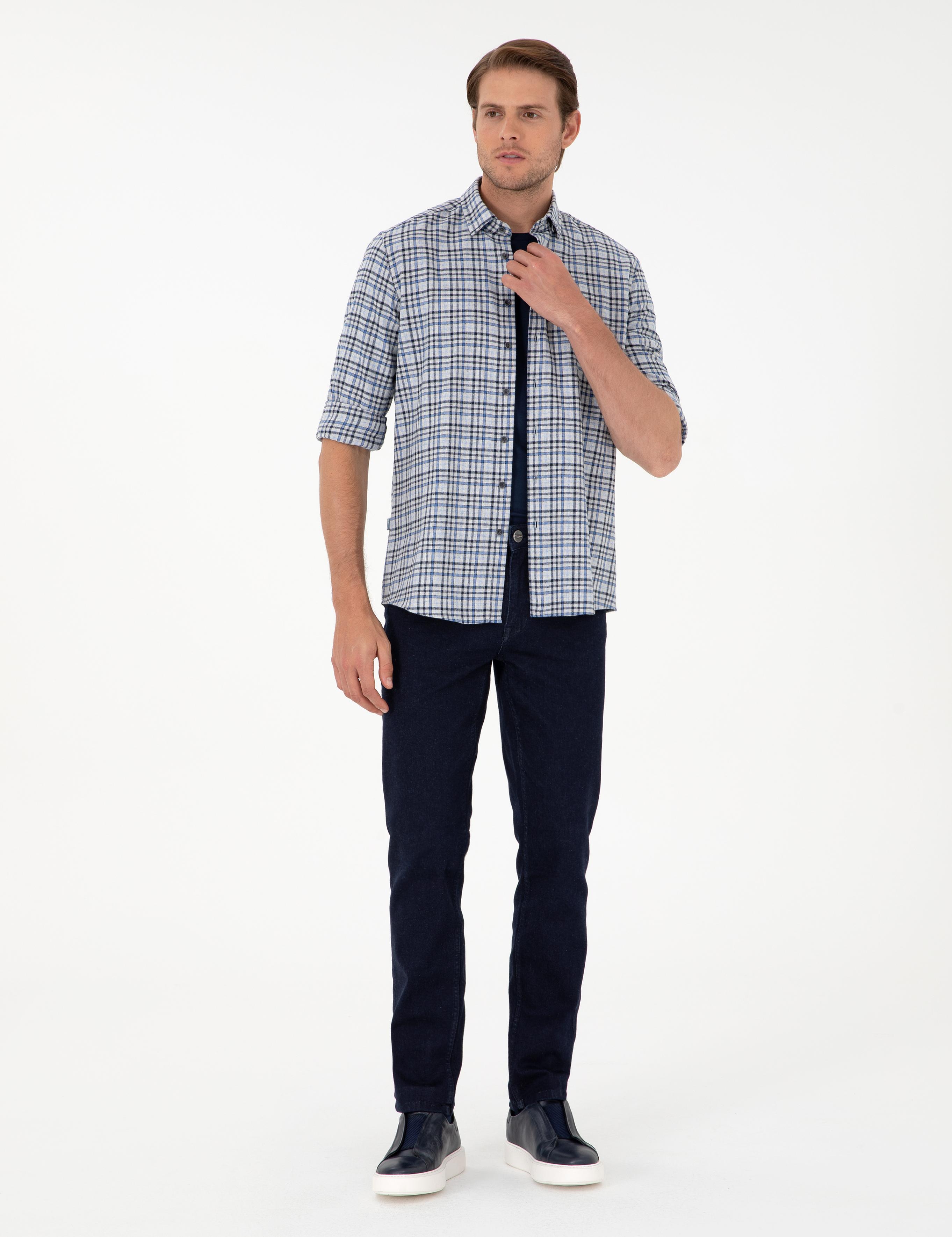 İndigo Regular Fit Ekose Oduncu Uzun Kollu Gömlek