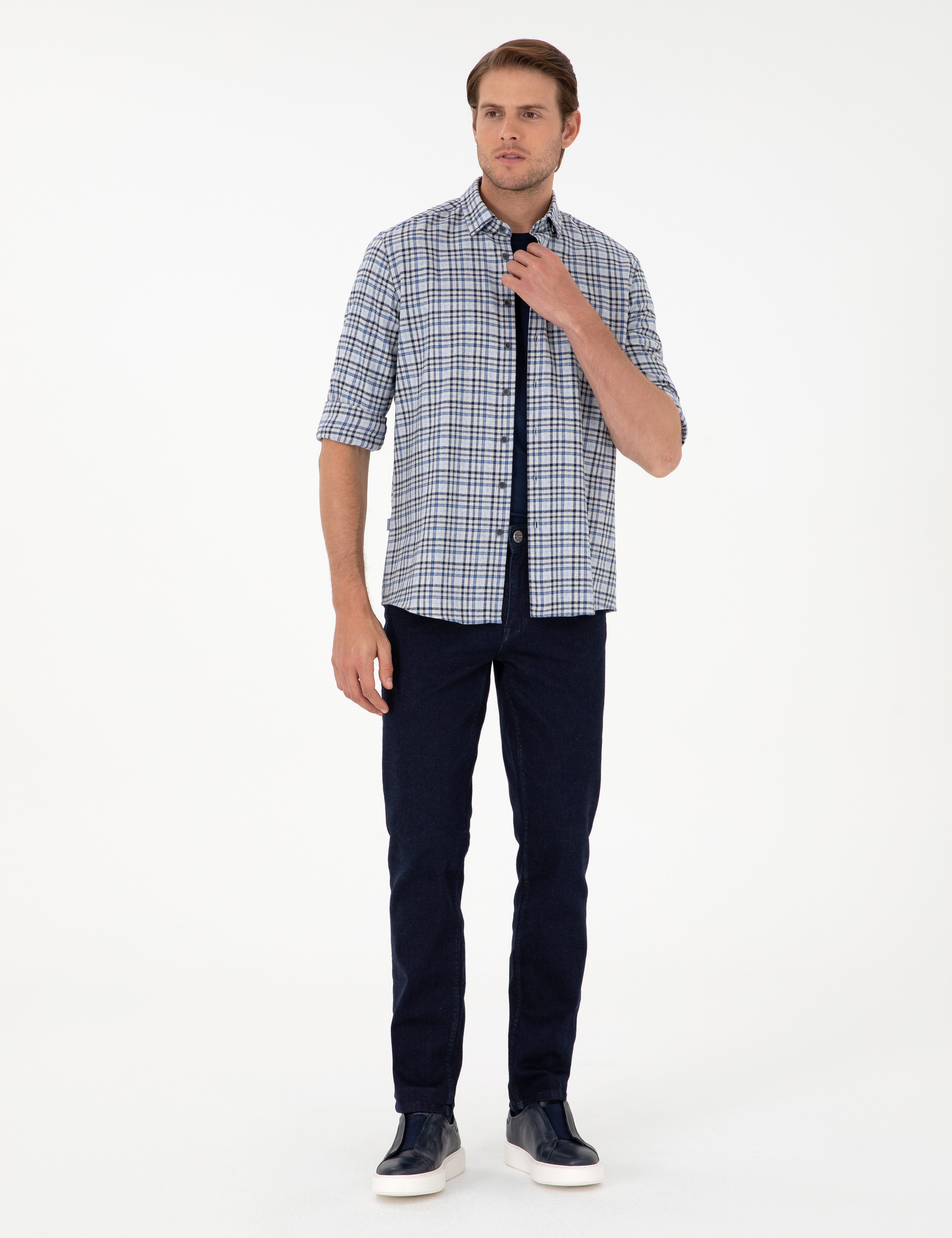 İndigo Regular Fit Ekose Oduncu Uzun Kollu Gömlek - Image 4