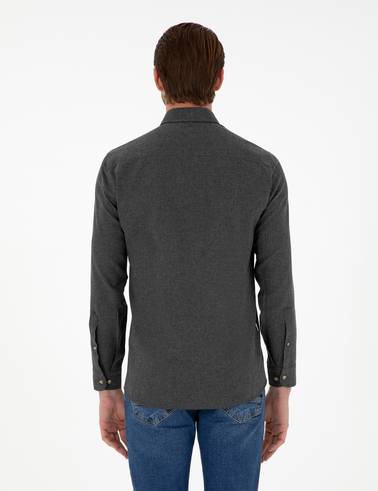 Antrasit Slim Fit Uzun Kollu Gömlek