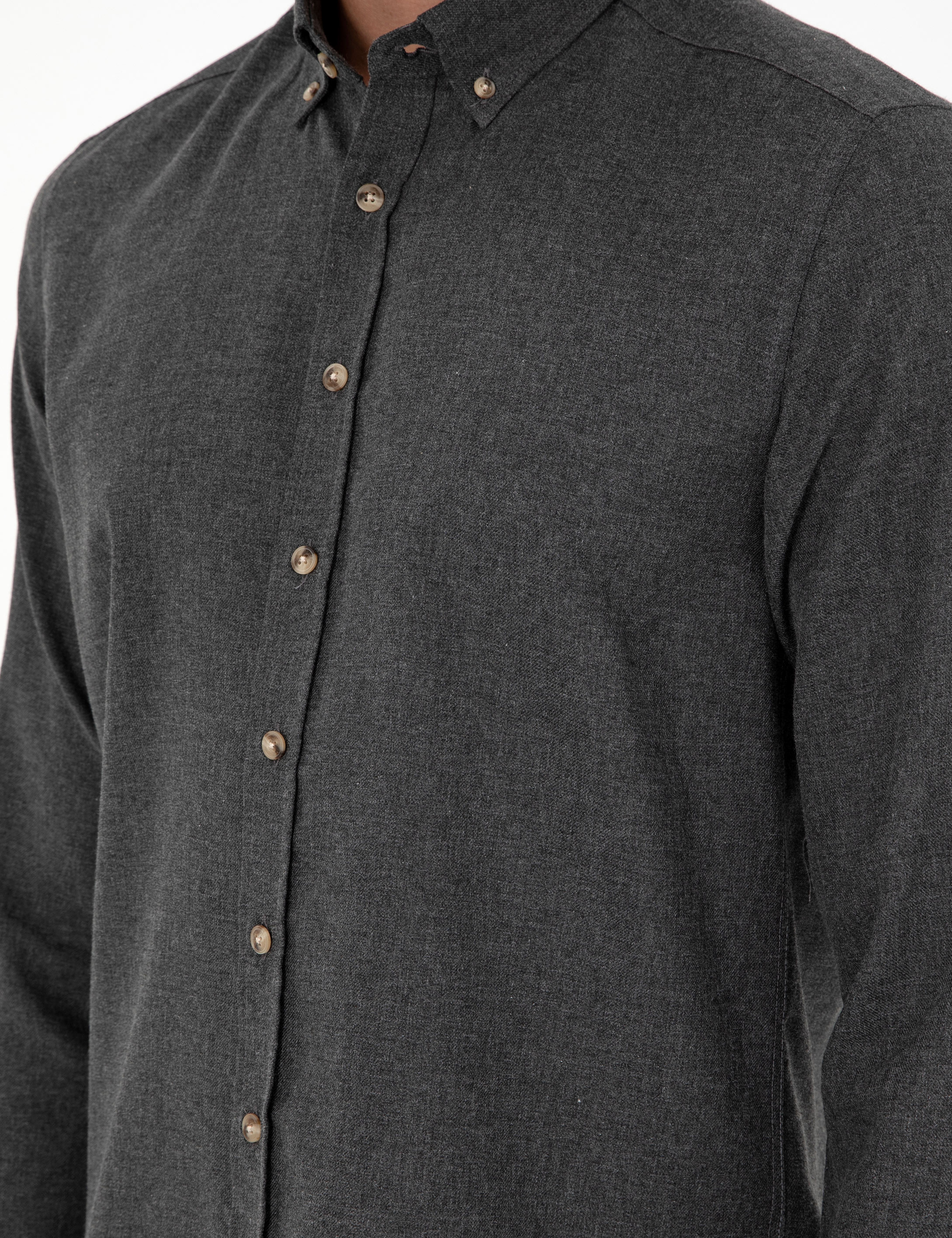 Antrasit Slim Fit Uzun Kollu Gömlek - Image 7