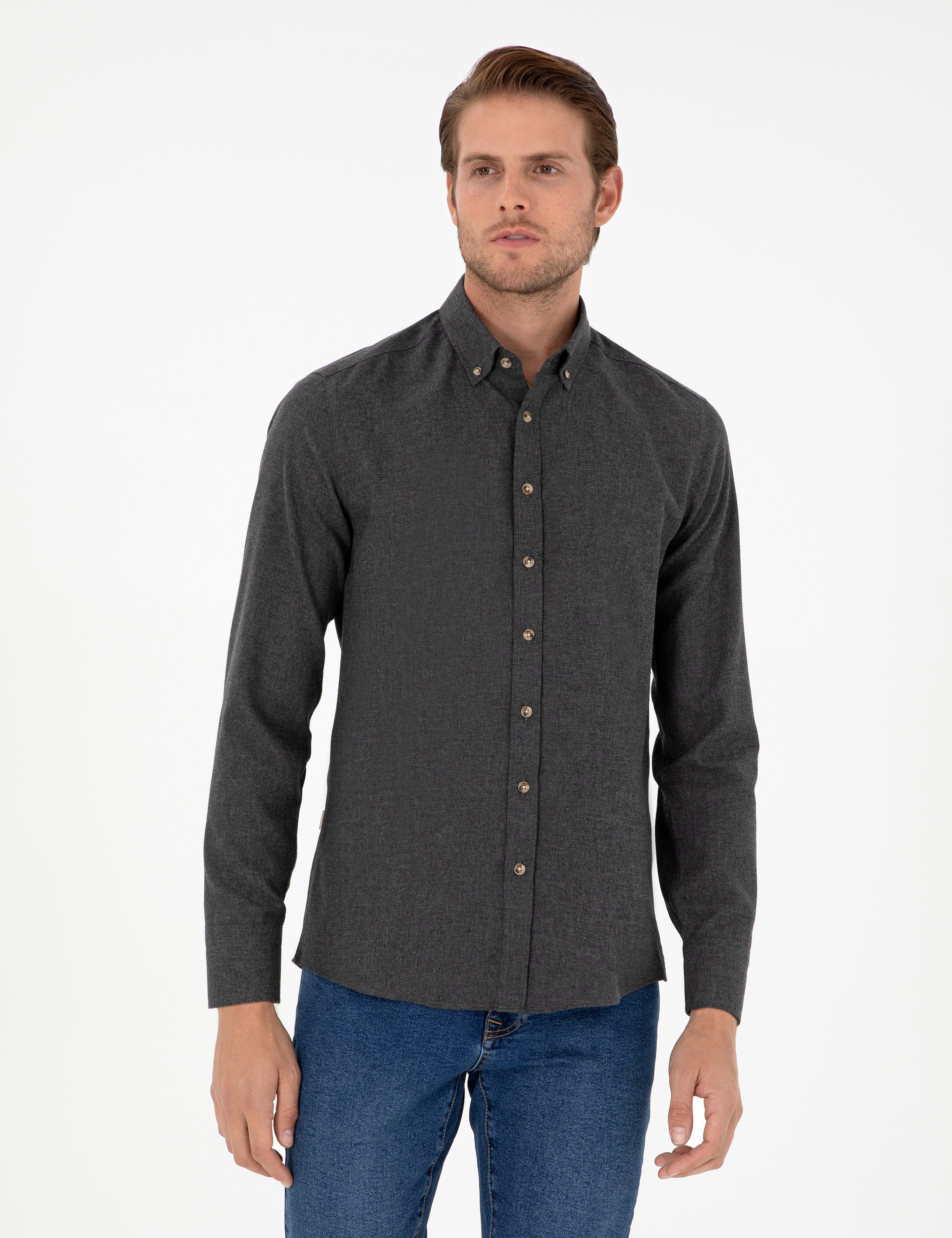 Antrasit Slim Fit Uzun Kollu Gömlek - Image 1