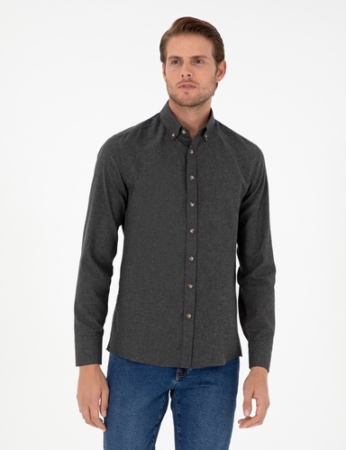 Antrasit Slim Fit Uzun Kollu Gömlek